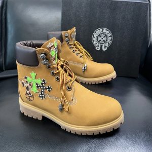 Chrome Hearts Tan Leather Cross Motif Work Boots Unisex