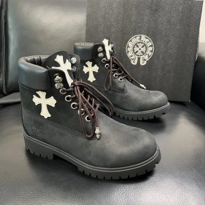 Chrome Hearts Black Leather Cross Motif Ankle Boots