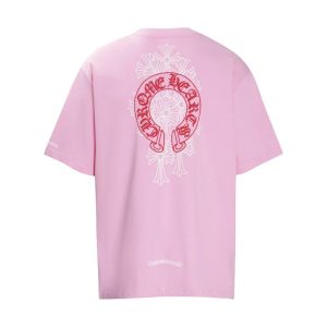 Chrome Hearts Pink Logo Graphic Short Sleeve T-Shirt