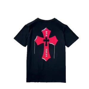 Chrome Hearts Black T-Shirt Red Cross Graphic Short Sleeve