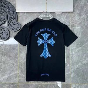 Chrome Hearts Blue Cross Graphic Black Cotton T-Shirt