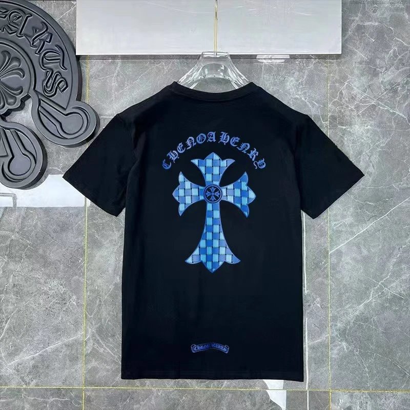 Chrome Hearts Chrome Hearts Blue Cross Graphic Black Cotton T-Shirt - Buy at OopBuy