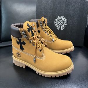 Chrome Hearts Yellow Leather Cross Patch Work Boots