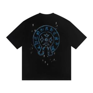 Chrome Hearts Black Blue Graphic Print Short Sleeve T-Shirt