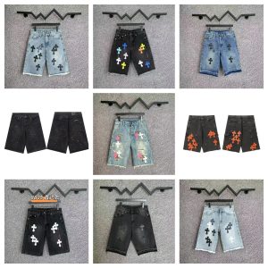 Chrome Hearts Cross Print Denim Shorts Unisex Streetwear