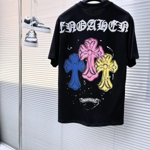Chrome Hearts Black Gothic Floral Cross Graphic Print Tee