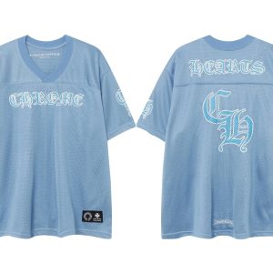 Chrome Hearts Blue Mesh Gothic Graphic Short Sleeve T-Shirt