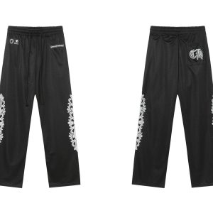 Chrome Hearts Black Embroidered Gothic Cross Wide Leg Pants