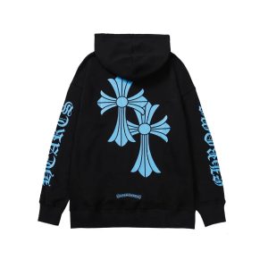 Chrome Heart Black Hoodie Blue Cross Print Pullover