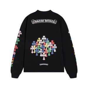Chrome Hearts Multicolor Cross Print Black Long Sleeve T-Shirt