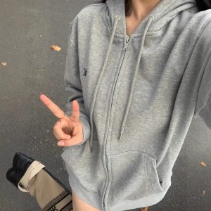 Calvin Klein Gray Zip Up Hoodie with Drawstring