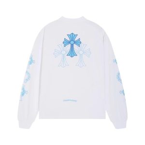 Chrome Hearts Blue Cross Print White Hoodie