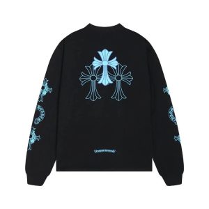 Chrome Hearts Blue Cross Print Black Hoodie