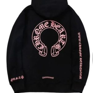 Chrome Hearts Black Hoodie Pink Graphic Pullover