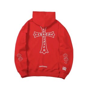 Chrome Hearts Red Cross Print Hoodie Fashion Pullover