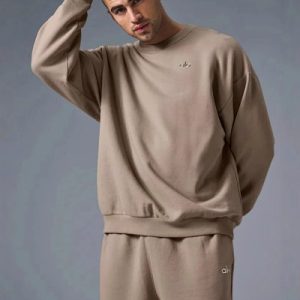 Alo Men's Beige Crewneck Sweatshirt Jogger Set