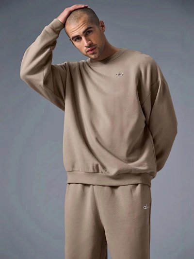 Alo Men's Beige Crewneck Sweatshirt Jogger Set - Buy at OopBuy