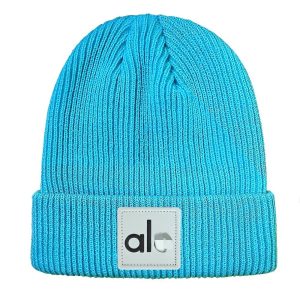 Alo Blue Ribbed Knit Cuffed Beanie Warm Winter Hat
