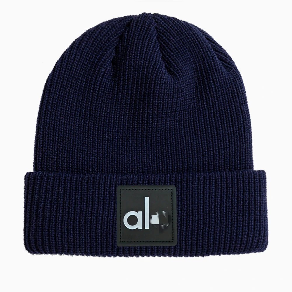 Alo Black Ribbed Knit Beanie with Logo Patch - Buy at OopBuy