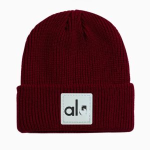 Alo Burgundy Ribbed Knit Beanie Warm Winter Hat
