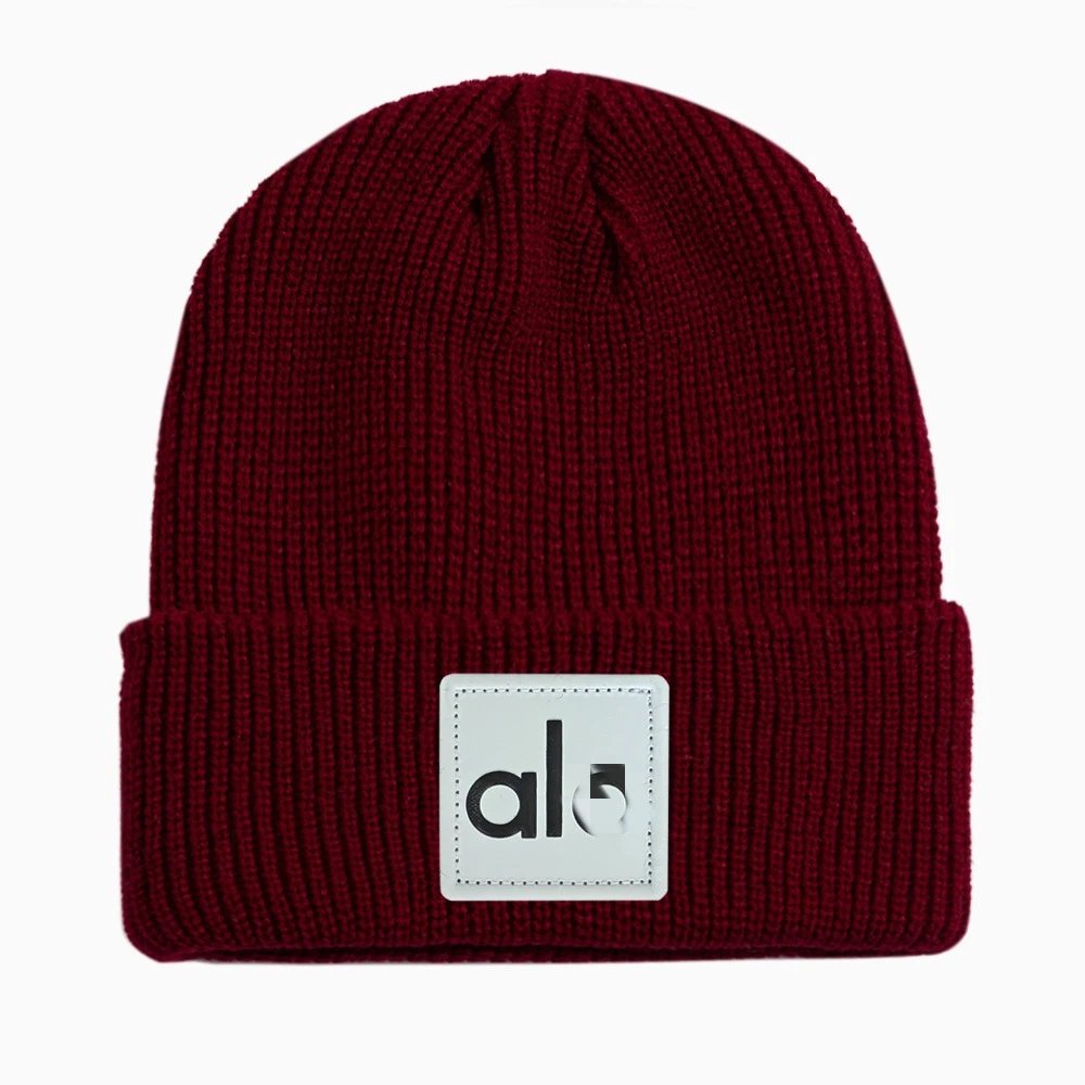 Alo Burgundy Ribbed Knit Beanie Warm Winter Hat - Buy at OopBuy
