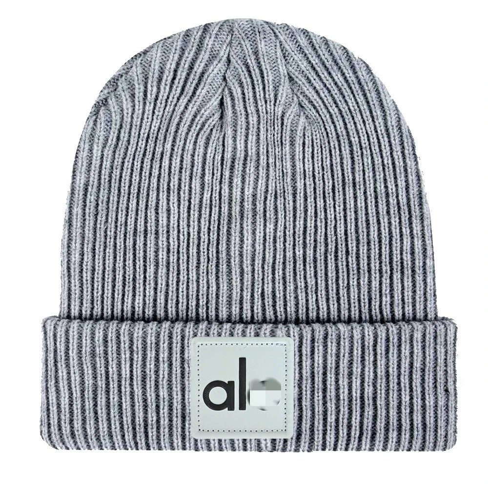 Alo Gray Ribbed Knit Beanie Warm Cuffed Winter Hat - Buy at OopBuy
