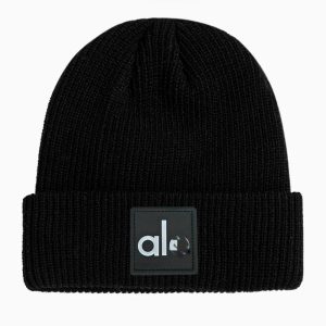Alo Black Ribbed Knit Beanie Winter Warm Unisex Hat