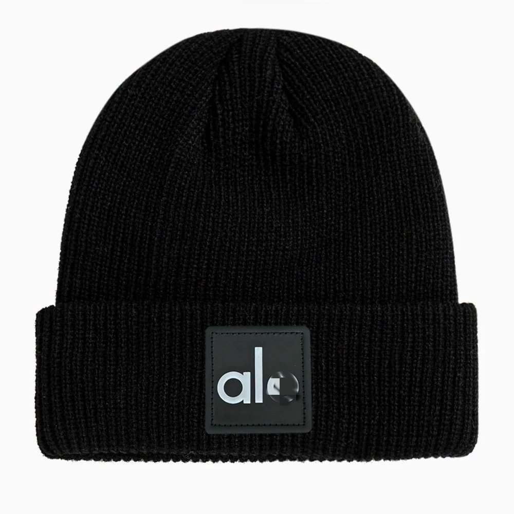 Alo Black Ribbed Knit Beanie Winter Warm Unisex Hat - Buy at OopBuy