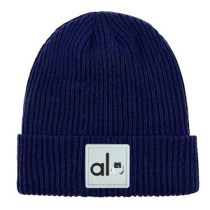 Alo Ribbed Knit Beanie Hat Navy Winter Cap