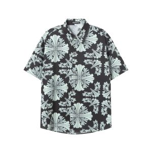 Chrome Hearts Floral Print Black Short Sleeve Shirt