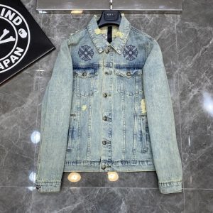 Chrome Hearts Denim Jacket Men Vintage Blue