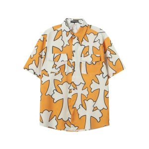 Chrome Hearts Orange Cross Print Short Sleeve Shirt