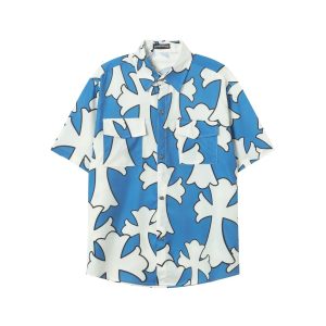 Chrome Hearts Blue Graphic Short Sleeve Shirt