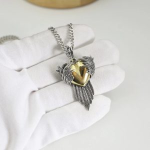 Chrome Hearts Winged Gold Heart Pendant Necklace