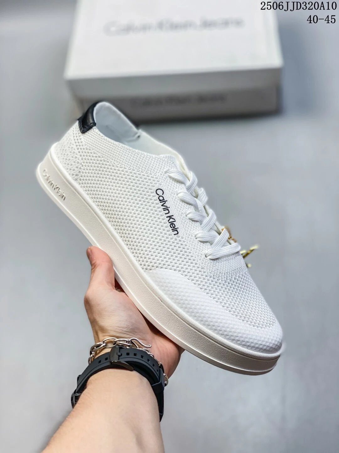 Calvin Klein White Knit Sneakers Casual Low Top Shoes - Buy at OopBuy