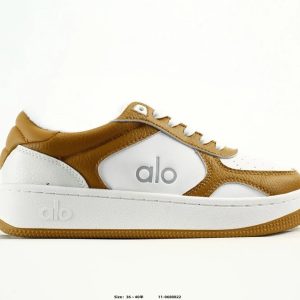 Alo White Brown Leather Low Top Sneakers