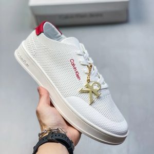 Calvin Klein White Mesh Casual Sneakers with Gold Logo
