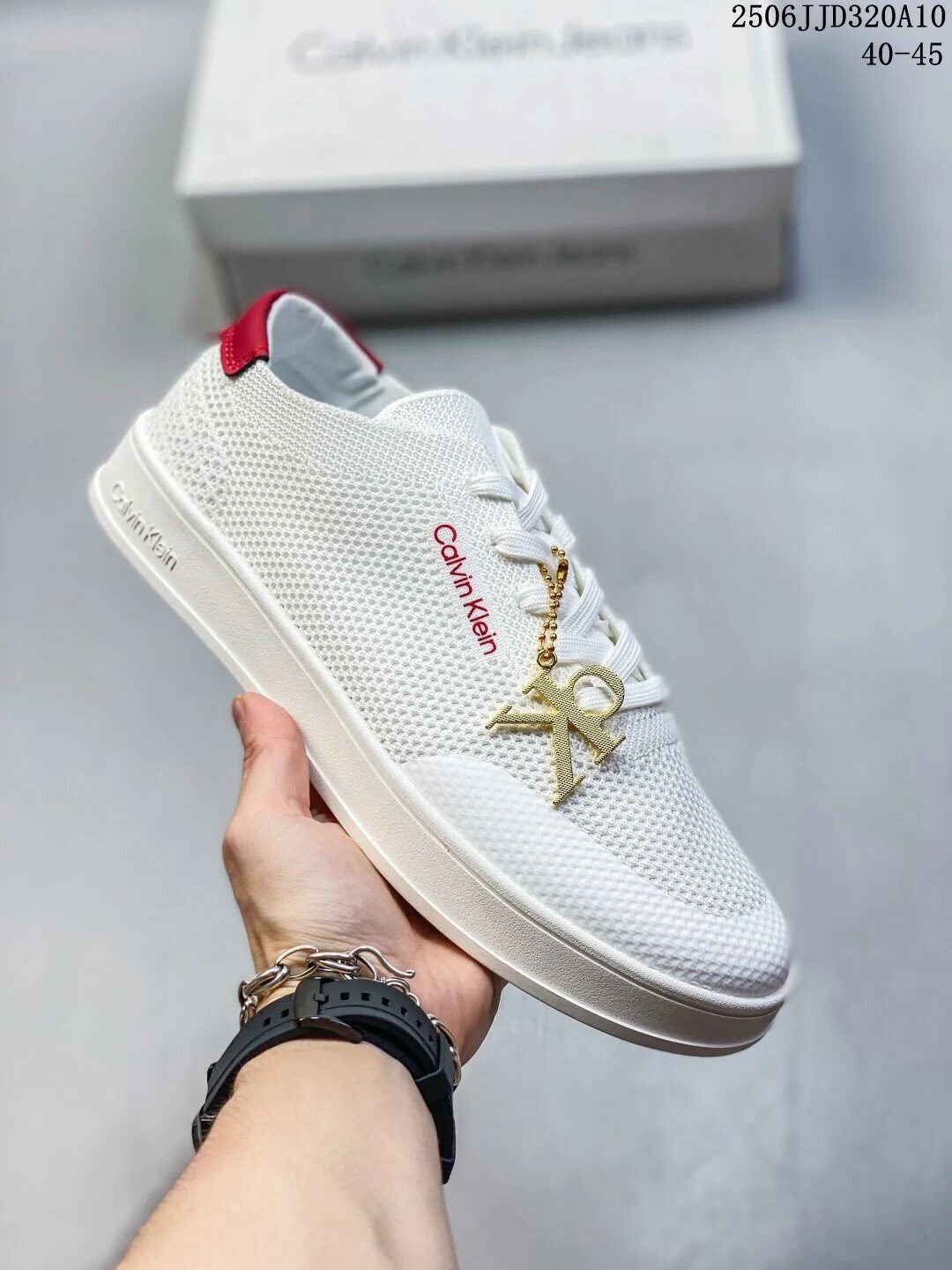 Calvin Klein White Mesh Casual Sneakers with Gold Logo - Buy at OopBuy