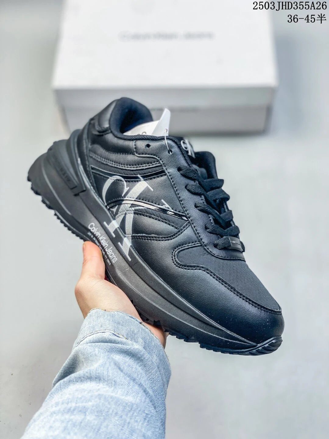 Calvin Klein Black Leather Chunky Sneakers Casual Shoes - Buy at OopBuy