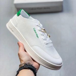 Calvin Klein White Knit Low Top Sneakers Green Accent