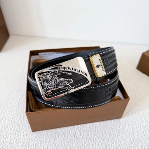 Burberry Black Leather Belt with Signature Buckle