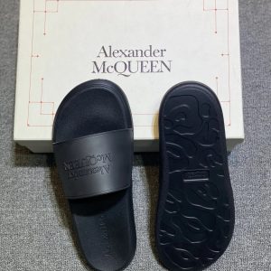 Alexander McQueen Black Logo Rubber Slide Sandals Shoes