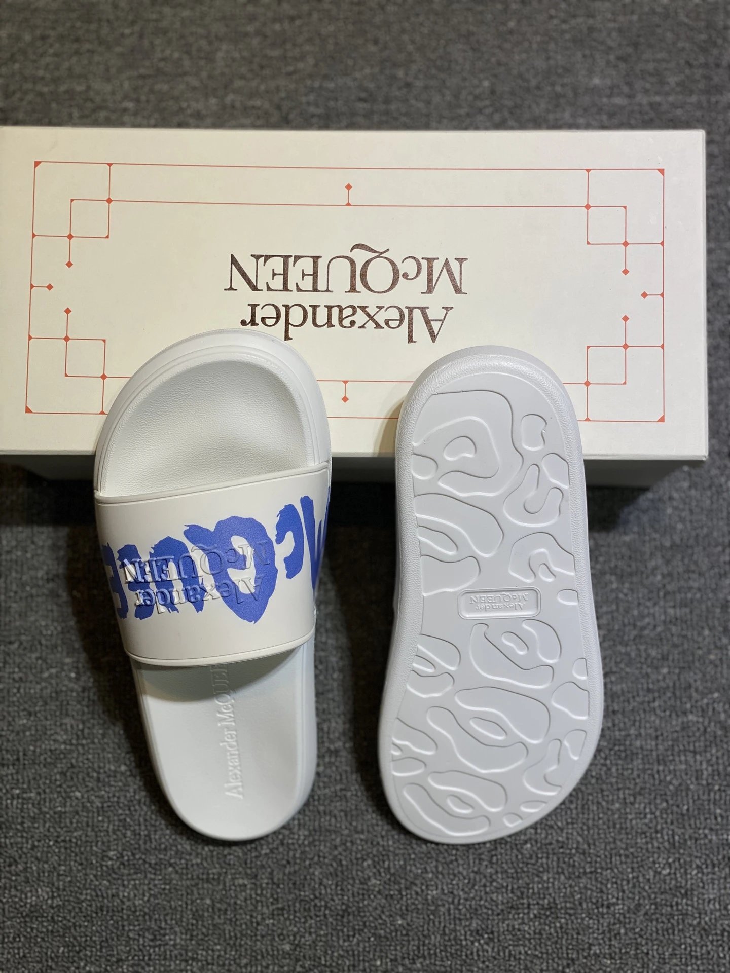 Alexander McQueen Grey Logo Slide Sandals for Men Women - Buy at OopBuy