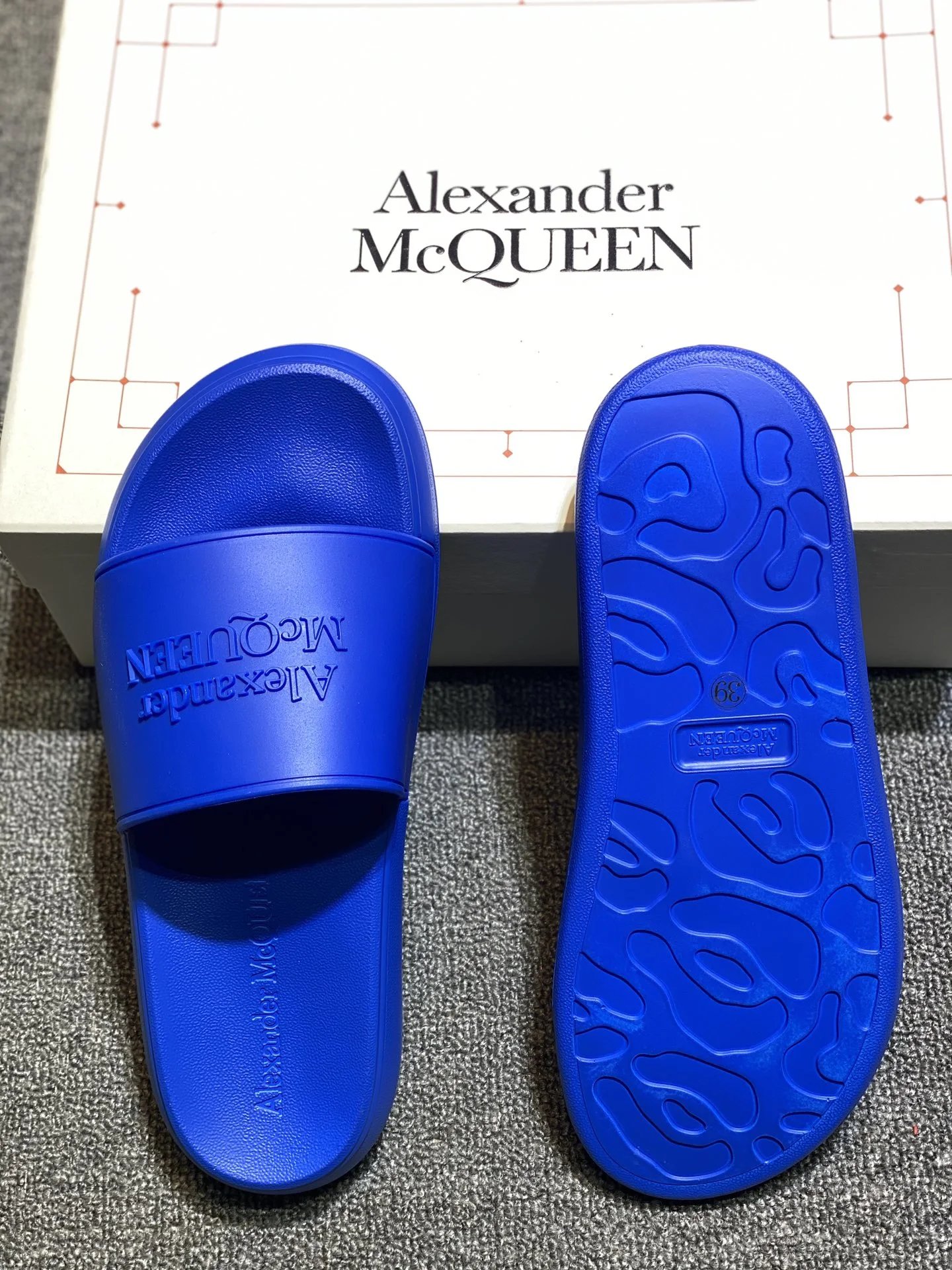 Alexander McQueen Blue Logo Pool Slide Sandals - Buy at OopBuy