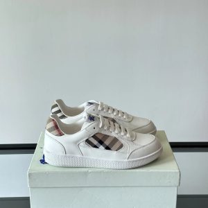 Burberry White Check Panel Low Top Casual Sneakers Shoes