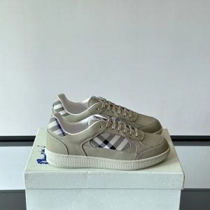 Burberry Beige Check Panel Low Top Casual Sneakers