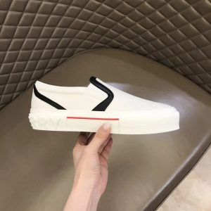 Burberry White Slip-On Sneakers Black Trim Red Stripe