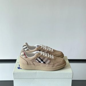 Burberry Beige Check Panel Low Top Sneakers Shoes