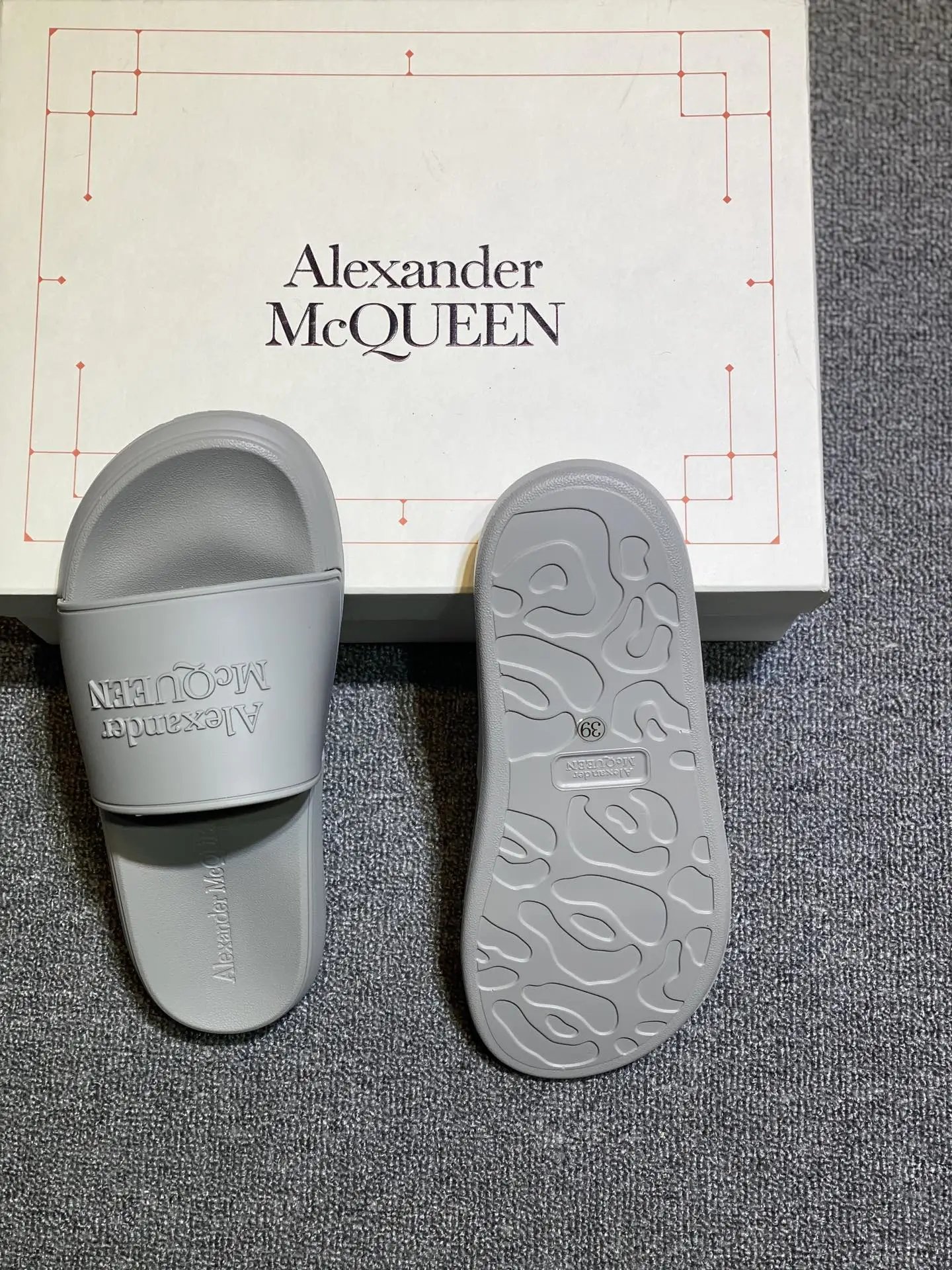 Alexander McQueen Grey Logo Slide Sandals - Buy at OopBuy