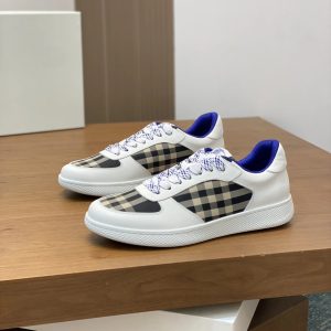 Burberry Check White Leather Lace Up Low Top Sneakers